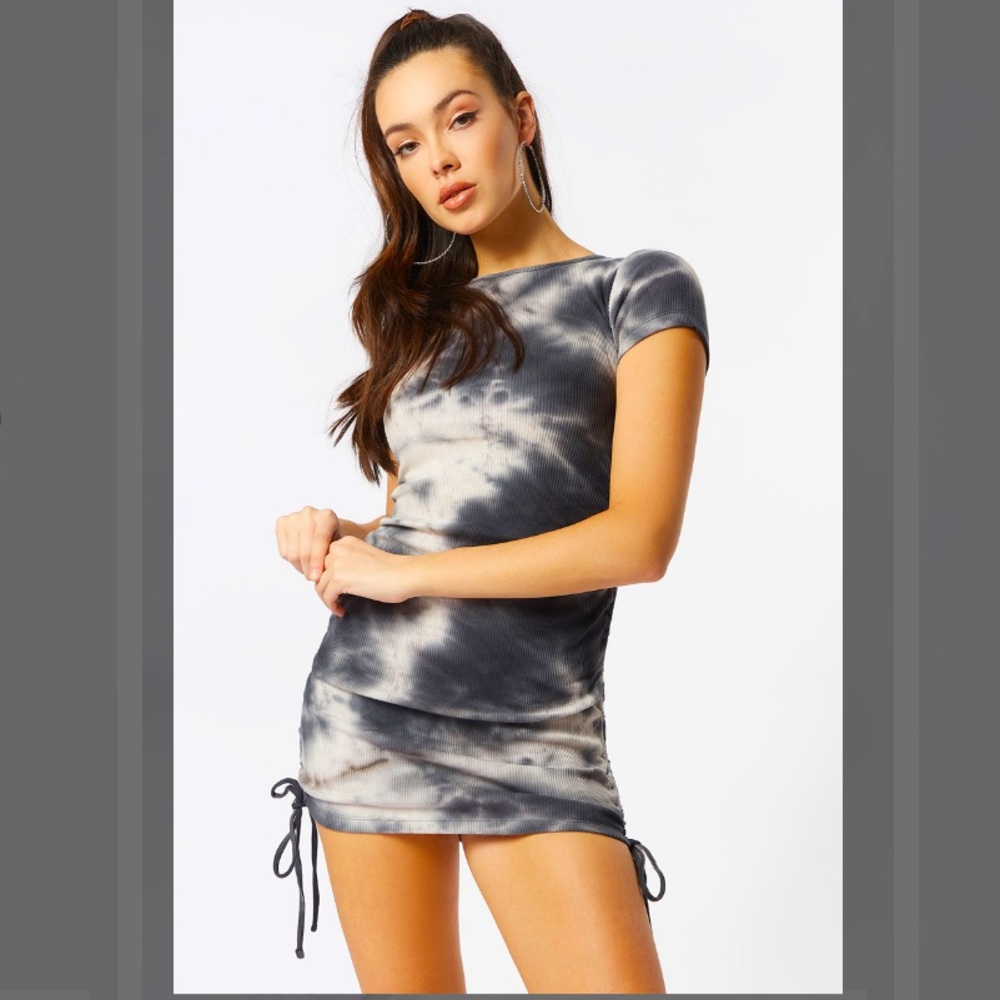 Navy and grey side rouched dress short sleeve
